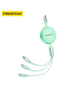 PISEN 3-in-1 Fast Charging Cable for Apple Type-C and Android Phones, Car Charger Cable