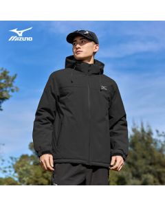 Mizuno Men's Outdoor Cotton Jacket, Autumn/Winter Hooded Windproof Warm Versatile Mountaineering Coat - Black, XL