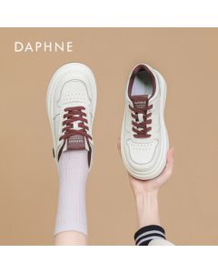 DAPHNE Women's Lace-up Canvas Sneakers Casual Student Shoes - Beige Red Size 40