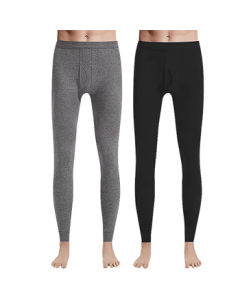 Langsha 2-Pack Men's Thermal Underwear 100% Cotton Anti-Bacterial Spring Warm Pants Men's Heating Cotton Underwear Thin Base Layer Set