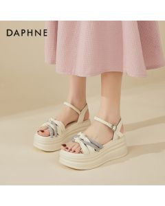 Daphne Platform Wedge Sandals for Women, Summer Fashion Versatile Height-Increasing Roman Shoes for Petite Women, Beige, Size 39