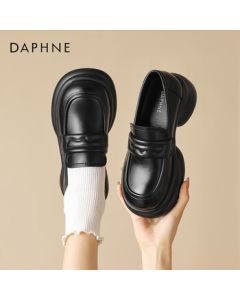 Daphne Women's Leather Retro Loafers Chunky Heel Platform Shoes 4023404036 Black 35