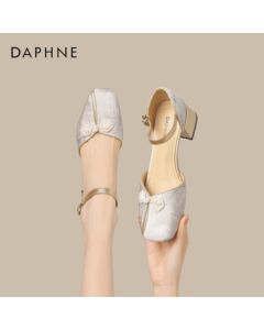 Daphne Women's Closed-Toe Sandals New Chinese Style Chunky Heel Qipao Shoes Single Strap Sandals 4024102010 Beige 37