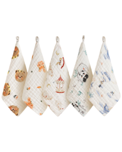 Aibaoshi Baby Drool Bibs 100% Cotton Gauze 6-Layer Newborn Face Towel Washable Gauze Handkerchief Bibs 5-Pack S201