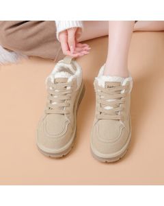 Daphne [Fleece-Lined Thick Sole] White Sneakers Fleece-Lined Casual Shoes Fashionable Warm Women's Autumn Shoes - Beige 40