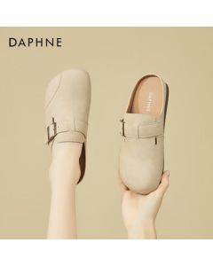 DAPHNE Women's Flat Birkenstock Shoes Comfortable Retro Slip-On Soft Sole Closed-Toe Versatile Lazy Commuter Slippers Beige 37
