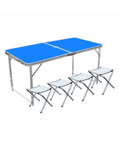 xmlook 120*60cm High Hardness Aluminum Alloy Round Tube Folding Table and Chair Set (1 Table and 4 Chairs)