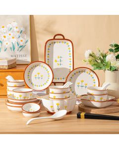 Persson Ceramic Dinnerware Set, Minimalist Underglaze Tableware for Home Use, 42-Piece Mountain Chrysanthemum Gift Box Set for Housewarming