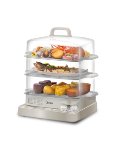 Midea Electric Steamer 22L Three-Tier Large Capacity External Water Filling Steamer with Transparent Viewing Window, Stainless Steel Steam Trays, Multi-Purpose Steamer for Buns, Multi-Functional Pot ZGC322301