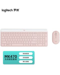 Logitech MK470 Wireless Keyboard and Mouse Combo, 2.4G Connection, Ultra-Thin Quiet Design, Full-Size Keyboard, Business Office Wireless Set, Rose Pink