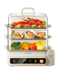 Joyoung 24L 3-Tier Large Capacity Electric Steamer, Multi-functional Home Steaming Pot for Crab, All-Transparent Window with Stainless Steel Steam Tray GZ578