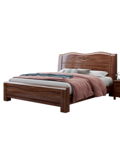 PXN New Chinese Style Walnut Solid Wood Bed, Thickened 1.5m Double Bed, Modern Minimalist Master Bed MJ619# 1.5 Bed