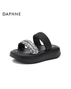Daphne Rhinestone Sandals for Women, Summer New Style Korean Platform Wedge Slippers 4024303355 Black 38