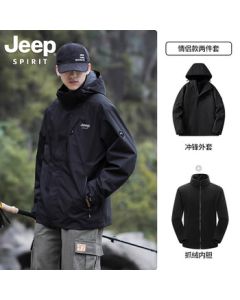 JEEP Men's All-Weather Jacket, Winter Warm Mountain Climbing Jacket, Workwear Coat - Black [3-in-1] M