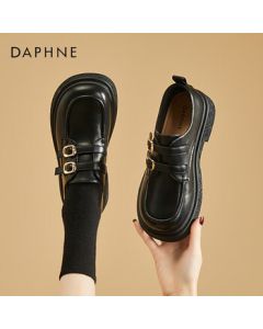 Daphne Women's Loafers British Style Retro Round-Toe Leather Shoes 4023101132 Black 36