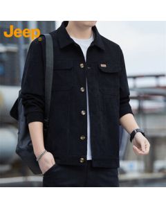 JEEP Men's Corduroy Business Casual Jacket, Trendy Men's Outerwear, Black, XL