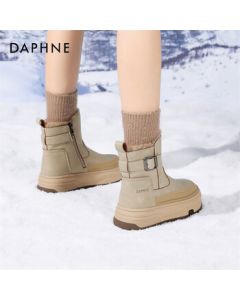 Daphne Platform Snow Boots with Fleece Lining, Thickened Winter Cotton Shoes, Short Boots with Height Increase, Martin Boots 4024608030, Almond, Size 35