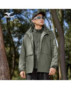 Mizuno Men's Outdoor Windproof Waterproof 3-in-1 Hiking Jacket Spring/Autumn Breathable Jacket Army Green XL