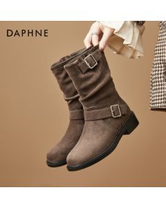 Daphne Western Martin Boots Women's New Retro Suede Stacked Boots Platform Ankle Boots Tube Boots Khaki 38