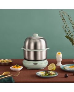 Bear Egg Cooker ZDQ-B14Y5, Household Breakfast Mini Machine with Preset Timer, Stainless Steel Multi-function Mini Double-layer Egg Steamer and Poacher YHS
