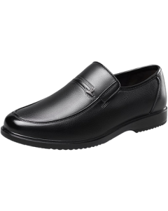 YEARCON Men's Leather Business Casual Slip-On Shoes Comfortable Cowhide Middle-Age Dad Shoes 97689W Black 40
