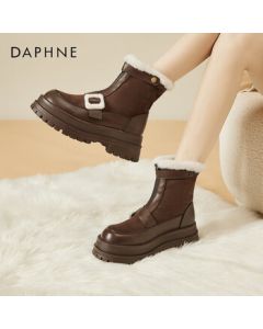 Daphne Women's Fashion Fleece-Lined Snow Boots Warm Winter Boots Versatile Ankle Boots 4023608060 Brown Size 38