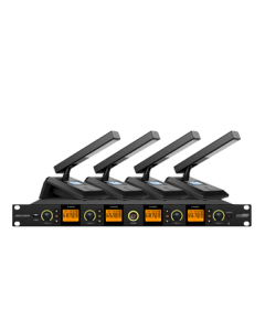 Hikvision Conference Wireless Microphone System (1 Transmitter, 4 Receivers) - Desktop Short-Rod Square Tube UHF Mic for Podium, High-Fidelity, Anti-Interference, Auto Frequency Pairing, Anti-Feedback for Speeches, Training, and Broadcasting