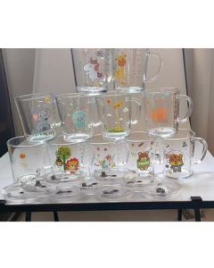 Love Journey Cartoon Glass Cup - Kids Milk Cup, Water Cup, Student Breakfast Cup with Measurement Marks, Straw Cup, Cute Printed Design, 1-Pack