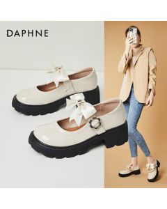 DAPHNE Women's Single Shoe Thick-Soled Mary Jane Shoes, Small Fragrant Style Round-Toe JK Strap Leather Shoes 4622404044 Beige 38