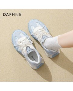 Daphne Women's Casual Low-Top White Sneakers with Pearl Laces - Blue, 3.5cm Heel, Size 38