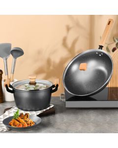 KBH LeXiang Cookware Set, 2-Piece Frying Pan and Soup Pot Combo, Compatible with Gas Stove and Induction Cooker LPB-T02X