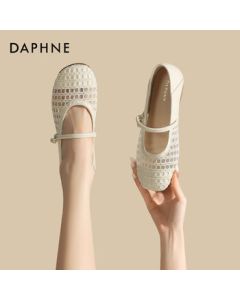 Daphne Hollow Mary Jane Shoes Women's New Summer Single Strap Sandals 4025101673 Beige 35