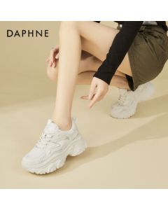 Daphne Platform Chunky Dad Shoes for Women – Petite Height-Increasing Lightweight Versatile Casual Sneakers White Shoes for Women, Beige, Size 35