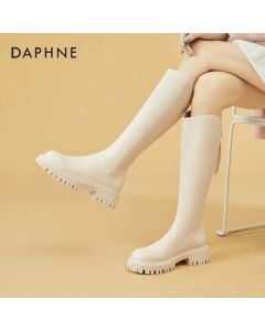 Daphne Women's Knee-High Boots with Fleece Lining, Chunky Heel Mid-Heel Riding Boots 4022605055 Beige/Fleece Lined Size 39