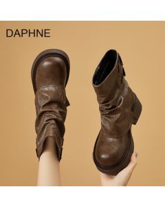 DAPHNE Maillard Genuine Leather Martin Boots for Women, 2025 Autumn New Thick-Soled Leggings Boots Retro British Style Ankle Boots