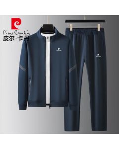 Pierre Cardin Men's Casual Loose-Fit Hoodie and Pants Two-Piece Set, Spring/Autumn Fashion Sportswear, Dark Blue, 2XL