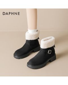 Daphne Women's Snow Boots 2025 Winter New Style Chunky Heel Ankle Boots with Thick Sole, Plush Lining, and Extra Warmth - Black - Size 36