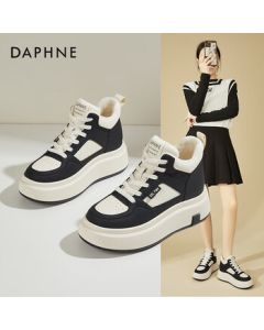 Daphne Fashion Retro Platform Sneakers for Women - Winter Lined High-Top Casual Shoes with Thick Sole (Black, 37)