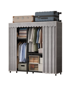 Anerya Heavy-Duty Steel Frame Fabric Wardrobe, 145CM Closet for Bedroom Storage, Double Hanging Rack for Rental Homes