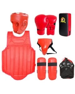 Muay Thai Dracula Martial Arts Protective Gear Set for Adults and Kids, Boxing Fighting Training Equipment, Red Six-Piece Set L