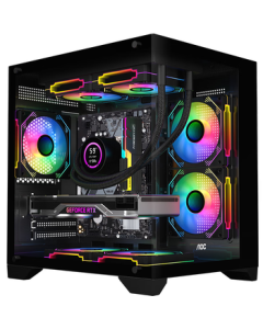 AOCCG391B Black Gaming PC Case Dual-Side Tempered Glass/M-ATX Motherboard Support/240mm Liquid Cooling/7 Fan Slots/270° Panoramic View/Left-Right Dual Chamber