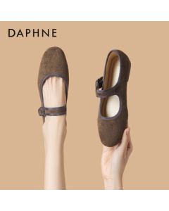 Daphne Mary Jane Shoes Women's Spring New Round Toe Flat Shoes, Brown, Size 36