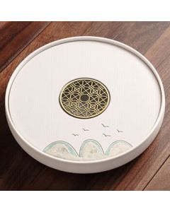 ChuWu Tea Tray for Home, Office, and Guests - Round Ceramic Gongfu Tea Table with Chinese Style, Dry Brewing Tray