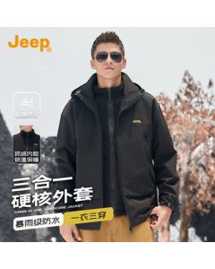 JEEP Hard Shell 3-in-1 Jacket for Men, Unisex 2025 Autumn/Winter Outdoor Camping Functional Warm Jacket for Men