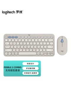 Logitech PEBBLE 2 COMBO Keyboard and Mouse Set, Quiet Design, Dual-Mode Connectivity, Lightweight and Portable, Stylish Wireless Office Keyboard and Mouse Combo, Mist Gray