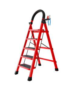 XINGKAI Household Folding Ladder, Multi-functional Step Ladder with Hooks and Handrails, TZ10 5-Step Red
