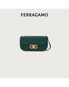 Ferragamo Women's Deep Bright Green Gancini Double-Buckle Crossbody Bag 0784612 Gift for Girlfriend
