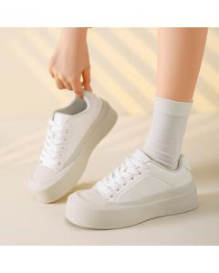 Daphne Platform Sneakers for Women - Cute Casual Chunky White Shoes in Beige, Size 40