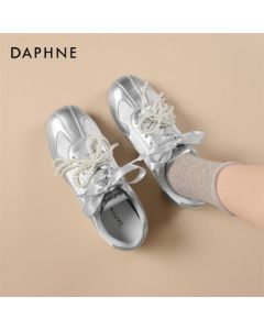 Daphne Women's Silver Trainer Shoes, Spring-Summer New Casual Sneakers with Bow Detail Single Shoes 4025101447, Silver, Size 36