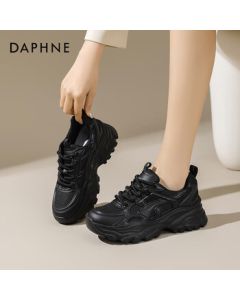 Daphne Chunky Retro Dad Shoes 2025 Spring Women's Sneakers Versatile Running Shoes Hiking Shoes Athletic Shoes Black 39